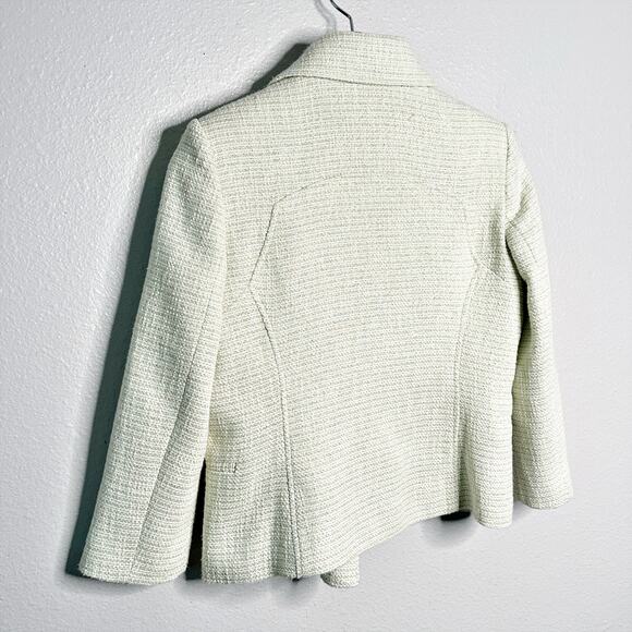 Ted Baker Size 2 Noira Tweed Boucle Moto Jacket Pale Green Gold Threaded - Picture 9 of 13